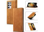Galaxy S21 Ultra 5G Custodia In Pelle Con Funzione Stand E Portacarte, Custodia Design Portafoglio Per Samsung Galaxy S21 Ultra 5G Marrone