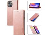 Custodia In Pelle Per Iphone 13 Con Funzione Stand E Portacarte, Custodia Con Design A Portafoglio Per Iphone 13 Rosa