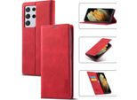Galaxy S21 Ultra 5G Custodia In Pelle Con Funzione Stand E Porta Carte, Custodia Design Portafoglio Per Samsung Galaxy S21 Ultra 5G Rosso