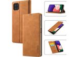 Galaxy A22 5G Custodia In Pelle Con Funzione Stand E Porta Carte, Custodia Design Portafoglio Per Samsung Galaxy A22 5G Marrone