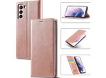 Galaxy S21 Fe 5G Custodia In Pelle Con Funzione Stand E Porta Carte, Custodia Design Portafoglio Per Samsung Galaxy S21 Fe 5G Rosa