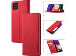 Galaxy A22 5G Custodia In Pelle Con Funzione Stand E Porta Carte, Custodia Design Portafoglio Per Samsung Galaxy A22 5G Rosso