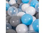 Kiddymoon 100 ? 7 Cm Palline Per Bambini Palline Da Gioco Per Vasca Da Bagno Palline Di Plastica Per Bambini Prodotte In Ue, Grigio/Bianco/Trasparente/Blu Bambino