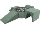 Parco Giochi Kiddymoon Con Palline Di Schiuma Verde Bosco: Turchese Scuro-Beige Pastello-Verde-Grigio Capelli Piscina 200/Club L/Solco/Tunnel/Scala Parco Giochi