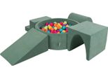 Parco Giochi Kiddymoon Con Palline Di Schiuma Verde Bosco: Verde Chiaro-Giallo-Turchese-Arancione-Rosa Scuro-Viola Piscina 200/Cuneo L/Solco/Tunnel/Scala Parco Giochi Giocattolo