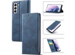 Galaxy S21 Fe 5G Custodia In Pelle Con Funzione Stand E Porta Carte, Custodia Design Portafoglio Per Samsung Galaxy S21 Fe 5G Blu