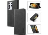 Galaxy S21 Ultra 5G Custodia In Pelle Con Funzione Stand E Porta Carte, Custodia Design Portafoglio Per Samsung Galaxy S21 Ultra 5G Nero