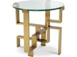 Tavolino Casa Padrino In Ottone Ø 60 X H. 54,5 Cm - Tavolino Rotondo In Acciaio Inox Con Piano In Vetro - Mobili - Mobili Per Il Soggiorno - Mobili Per Hotel - Arredi - Arredi Per Il Soggiorno