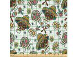 Abakuhaus Dia De Los Muertos Tessuto In Raso Al Metro, Motivo Etnico Messicano Con Teschi Di Zucchero, Fiori E Maracas, 5 M (148 X 500 Cm), Bianco E Multicolore