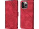 Custodia Per Iphone 13 Pro In Rilievo Custodia A Portafoglio In Pelle Flip Con Funzione Stand Rosso