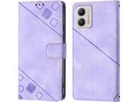 Custodia Per Motorola Moto G53 In Rilievo Custodia A Portafoglio In Pelle Flip Con Funzione Stand Viola