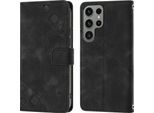 Custodia Per Samsung Galaxy S23 Ultra In Rilievo Custodia A Portafoglio In Pelle Flip Con Funzione Stand Nero