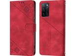 Custodia Per Oppo A55S 5G In Rilievo Custodia Portafoglio In Pelle Flip Con Funzione Stand Rosso