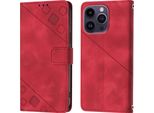 Custodia Per Iphone 14 Pro In Rilievo Custodia A Portafoglio In Pelle Flip Con Funzione Stand Rosso