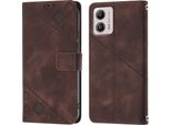 Custodia Per Motorola Moto G53 In Rilievo Custodia A Portafoglio In Pelle Flip Con Funzione Stand Brown