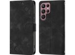 Custodia Per Samsung Galaxy S22 Ultra 5G In Rilievo Custodia A Portafoglio In Pelle Flip Con Supporto Nero