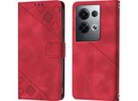 Custodia Per Oppo Reno8 Pro 5G In Rilievo Custodia A Portafoglio In Pelle Flip Con Funzione Stand Rosso