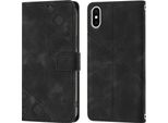 Custodia Per Iphone X / Iphone Xs In Rilievo Custodia A Portafoglio In Pelle Flip Con Funzione Stand Nero