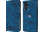 Custodia Per Motorola Moto G 5G 2022 In Rilievo Custodia A Portafoglio In Pelle Flip Con Funzione Stand Blu