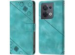 Custodia Per Oppo Reno8 5G In Rilievo Custodia A Portafoglio In Pelle Flip Con Funzione Stand Verde