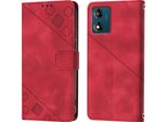 Custodia Per Motorola Moto E13 In Rilievo Custodia Portafoglio In Pelle Flip Con Funzione Stand Rosso
