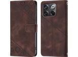 Custodia Per Oneplus 10T 5G In Rilievo Custodia A Portafoglio In Pelle Flip Con Funzione Stand Marrone