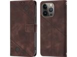 Custodia Per Iphone 13 Pro Embossed Flip Leather Wallet Case Con Stand Brown