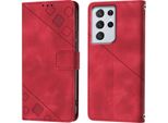 Custodia Per Samsung Galaxy S21 Ultra 5G In Rilievo Custodia A Portafoglio In Pelle Flip Con Funzione Stand Rosso