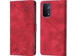Custodia Per Oppo A54 5G/A74 5G/A93 5G In Rilievo Custodia A Portafoglio In Pelle Flip Con Funzione Stand Rosso