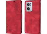 Custodia Per Oneplus Nord Ce 2 5G In Rilievo Custodia A Portafoglio In Pelle Flip Con Funzione Stand Rosso