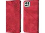 Custodia Per Samsung Galaxy A22 5G In Rilievo Custodia A Portafoglio In Pelle Flip Con Funzione Stand Rosso