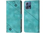 Custodia Per Motorola Moto S30 Pro 5G In Rilievo Custodia A Portafoglio In Pelle Flip Con Funzione Stand Verde
