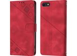 Custodia Per Iphone Se (2022) Se 2020 8 7 In Rilievo Custodia A Portafoglio In Pelle Flip Con Funzione Stand Rosso