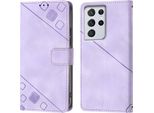 Custodia Per Samsung Galaxy S21 Ultra 5G In Rilievo Custodia A Portafoglio In Pelle Flip Con Funzione Stand Viola