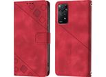 Custodia Per Xiaomi Redmi Note 11 Pro 5G/4G In Rilievo Custodia Portafoglio In Pelle Flip Con Funzione Stand Rosso