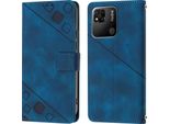 Cover Per Xiaomi Redmi 10A Embossed Flip Leather Wallet Case Con Stand Blu