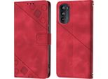 Custodia Per Motorola Moto G52 In Rilievo Custodia A Portafoglio In Pelle Flip Con Funzione Stand Rosso