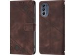 Custodia Per Motorola Moto G62 5G In Rilievo Custodia A Portafoglio In Pelle Flip Con Funzione Stand Marrone