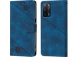 Custodia Per Oppo A55 5G/A54 4G/A16 4G/A16S/A55 4G/A54S/A56 5G/Realme V11 5G Custodia A Portafoglio In Pelle In Rilievo Con Supporto Blu