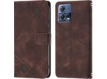 Custodia Per Motorola Moto S30 Pro 5G In Rilievo Custodia A Portafoglio In Pelle Flip Con Funzione Stand Marrone