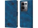 Custodia Per Oppo Reno8 Pro 5G In Rilievo Custodia A Portafoglio In Pelle Flip Con Funzione Stand Blu