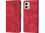 Custodia Per Motorola Moto G53 In Rilievo Custodia A Portafoglio In Pelle Flip Con Funzione Stand Rosso