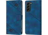 Custodia Per Samsung Galaxy S22 5G In Rilievo Custodia A Portafoglio In Pelle Flip Con Funzione Stand Blu