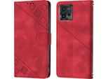 Custodia Per Motorola Moto G72 In Rilievo Custodia A Portafoglio In Pelle Flip Con Funzione Stand Rosso