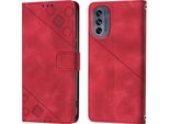 Custodia Per Motorola Moto G62 5G In Rilievo Custodia A Portafoglio In Pelle Flip Con Funzione Stand Rosso