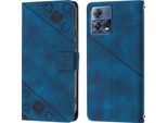 Custodia Per Motorola Moto S30 Pro 5G In Rilievo Custodia A Portafoglio In Pelle Flip Con Funzione Stand Blu