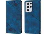Custodia Per Samsung Galaxy S21 Ultra 5G In Rilievo Custodia A Portafoglio In Pelle Flip Con Funzione Stand Blu