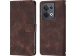 Custodia Per Oppo Reno8 5G In Rilievo Custodia A Portafoglio In Pelle Flip Con Funzione Stand Brown
