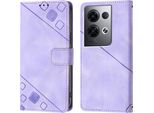 Custodia Per Oppo Reno8 Pro 5G In Rilievo Custodia A Portafoglio In Pelle Flip Con Funzione Stand Viola