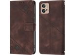 Custodia Per Motorola Moto G32 In Rilievo Custodia A Portafoglio In Pelle Flip Con Funzione Stand Brown
